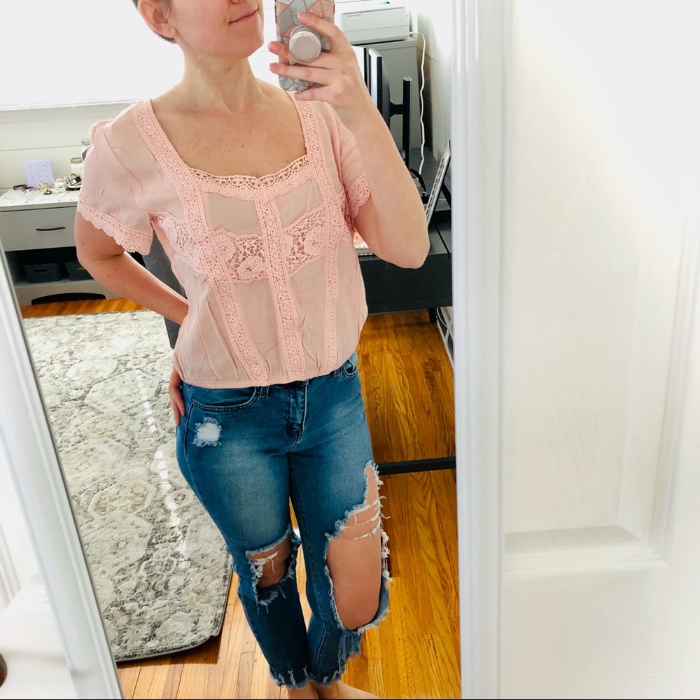 NEW Self Esteem Peach Crochet Top
